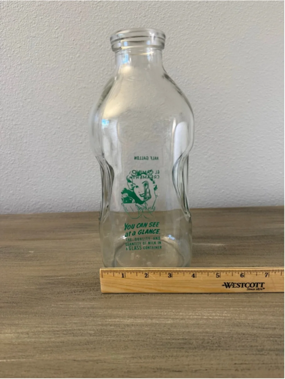 vintage El Camino Creamery half-gallon glass milk bottle San Bruno, CA